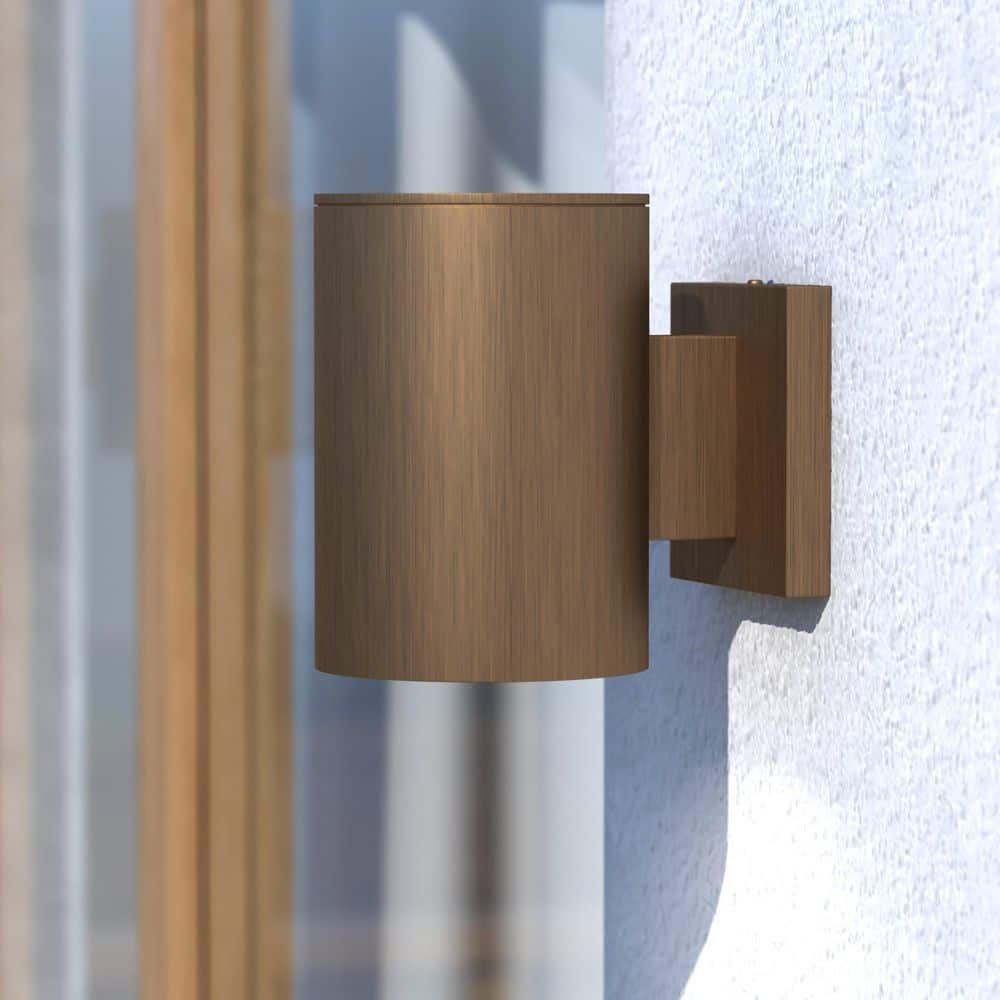 Chiasso 7.25 in. H Warm Brass Outdoor Mid Century Modern 1-Light Outdoor Cylinder Wall Sconce, Dark Sky price history on PriceWatchPro