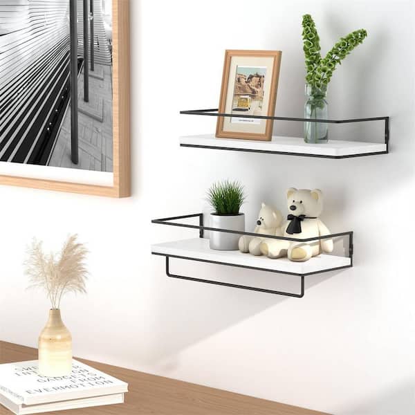Afuly White Floating Shelves Wood 16.5 inch Gold Metal Shelves for