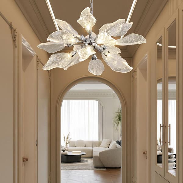 YUYI D31.5 in. 18-Light Silver Modern Chandelier, Crystal