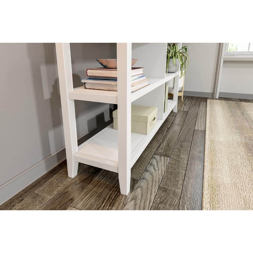 Modern White Wood 2-Tier Low Horizontal Bookcase