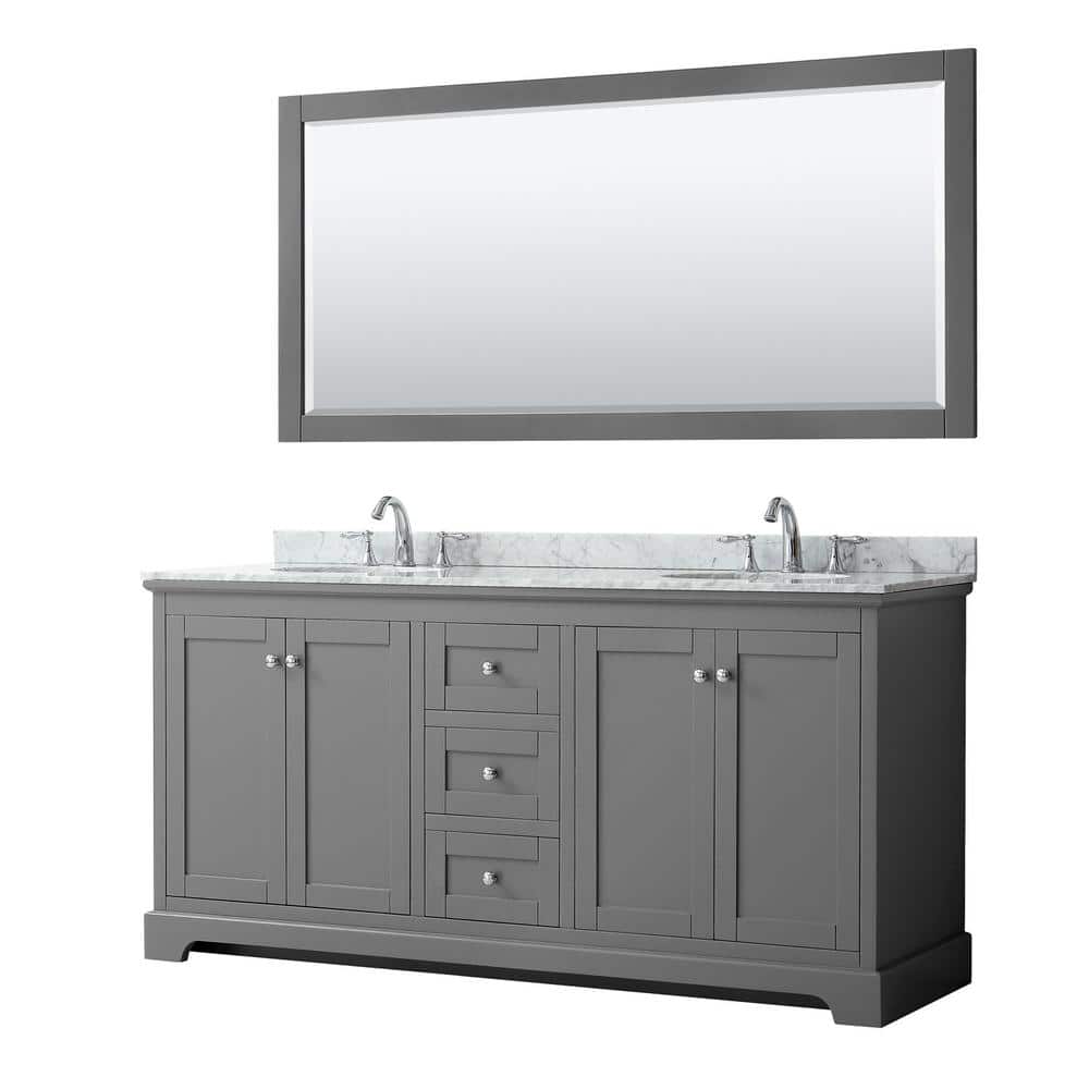 Avery 72" Dark Gray Double Bathroom Vanity with White Carrara Marble