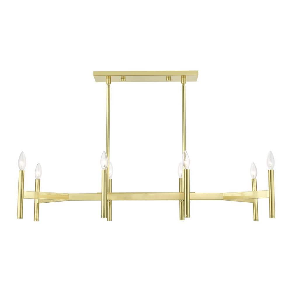 Copenhagen 8-Light Satin Brass Mid-Century Modern Linear Chandelier