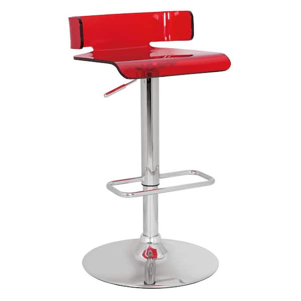 Benjara 26 in. H Red and Silver Acyrlic Adjustable and Swivel Barstool