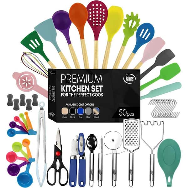 Kaluns Multicolored 50-Piece Set of Silicone Kitchen Utensils, Complete ...