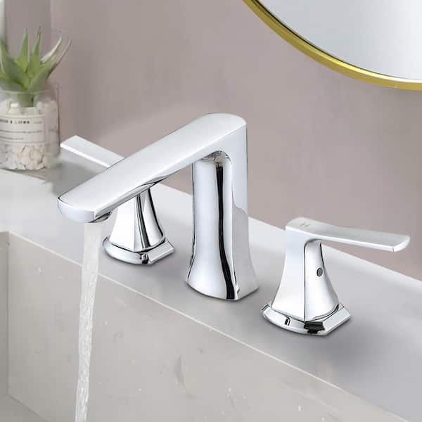 UPIKER Modern 8 in. Widespread Double Handle 360° Swivel Spout Bathroom Faucet with Drain Kit Included in Chrome