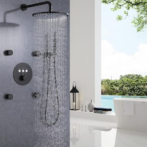 Thermostatic Single-Handle 3-Spray Patterns Shower System with Body Jets in Matte Black (Valve Included)