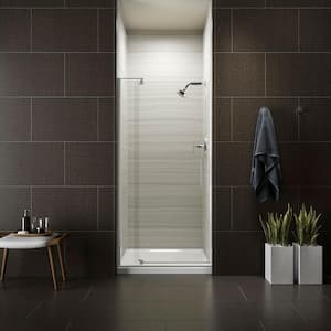 Revel 31.125 in. W x 70 in. H Pivot Frameless Shower Door in Bright Polished Silver