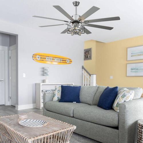 Vintlume 65 in. Indoor Chrome Metal Caged Ceiling Fan with Light, 6-Speed Reversible Ceiling Fan with Remote Bella Depot Ceiling Fans With Lights