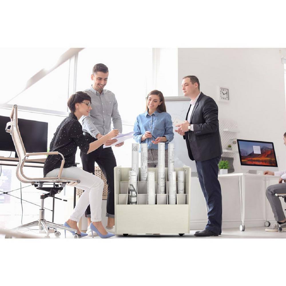 White Mobile Rolling Particle Board Blueprint Roll File Organizer