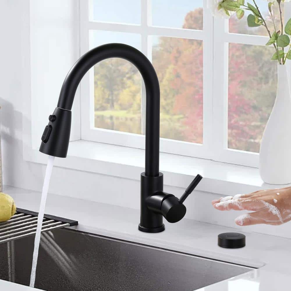 Matte Black Touchless Pull-Down Kitchen Faucet with Spray