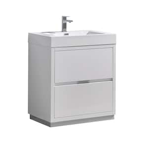 Valencia 30 in. W Bathroom Vanity in Glossy White with Acrylic Vanity Top in White