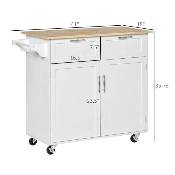 HOMCOM Kitchen Stainless Steel Rolling Storage Island, White