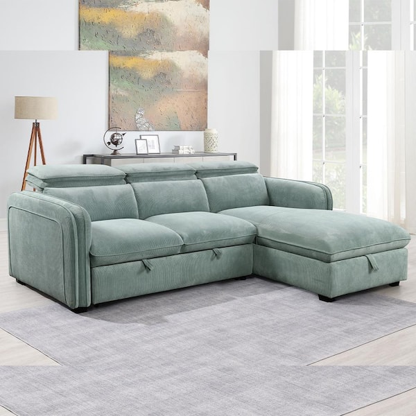 Acme Furniture Yaroslav 62.5 in Straight Arm 1-Piece Fabric L-Shaped Sectional Sofa in. Cream Chenille with Storage