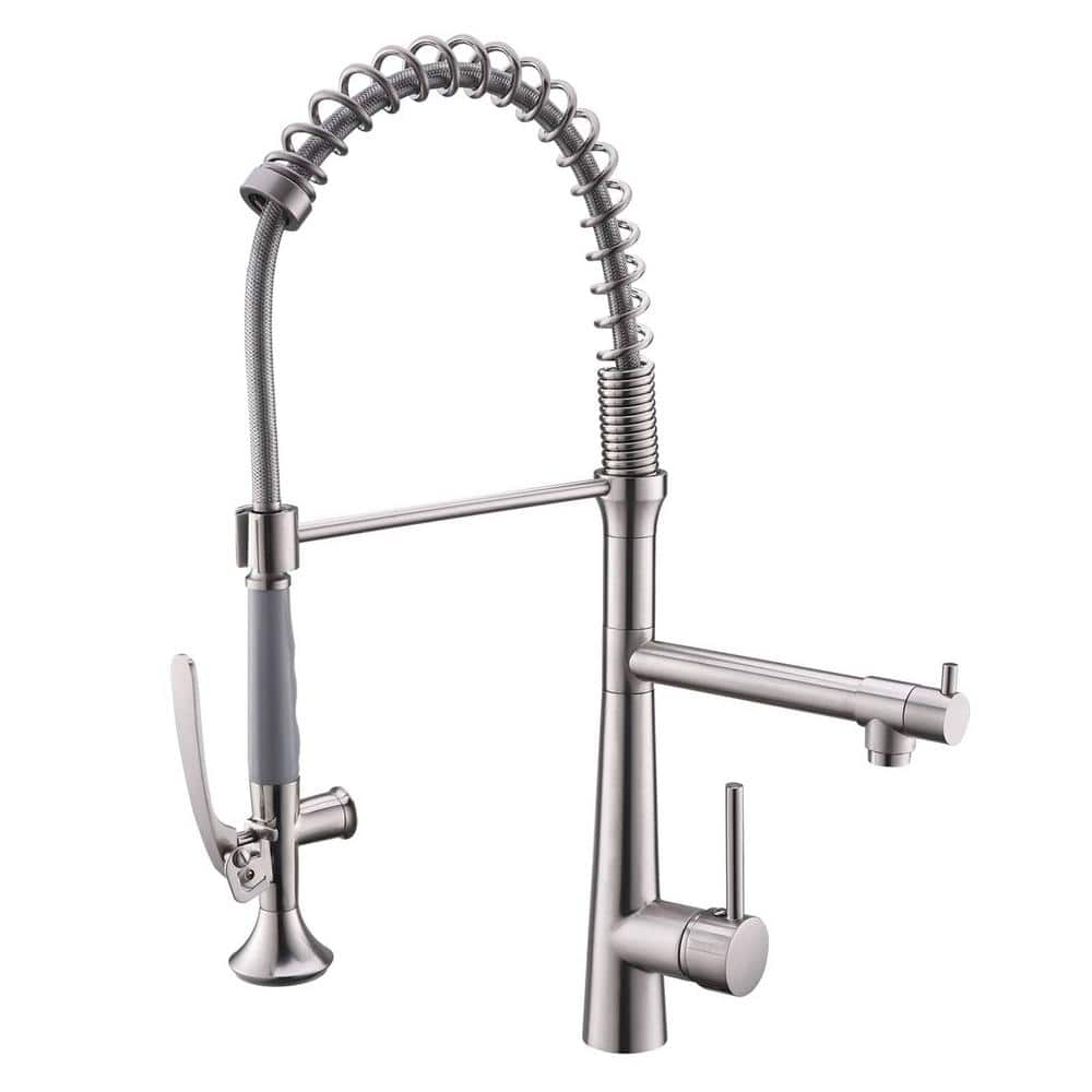 Single Handle Pull Down Sprayer Kitchen Faucet with Advanced Spray Spring 1 Hole Kitchen Sink Faucets in Brushed Nickel -  AIMADI, KI-0072-BN