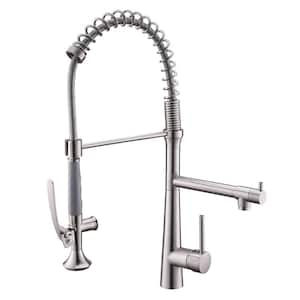 Single Handle Pull Down Sprayer Kitchen Faucet with Advanced Spray Spring 1 Hole Kitchen Sink Faucets in Brushed Nickel