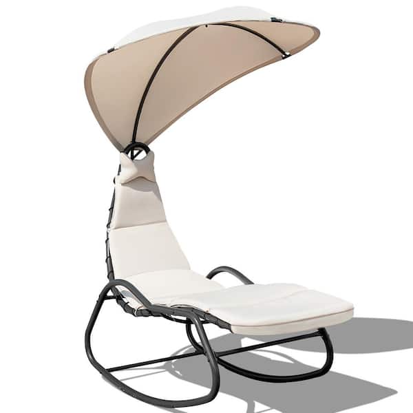 Costway Patio Hanging Chaise Lounge Swing Canopy Cushion Beige