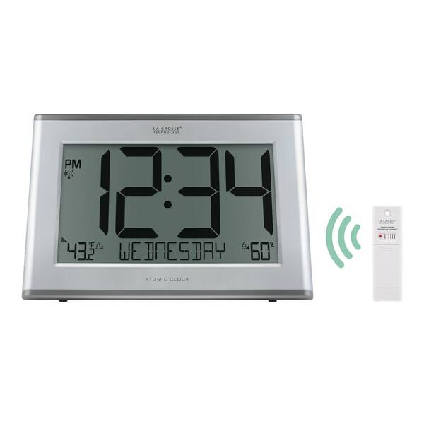 Slim Atomic Digital Silver Clock, La Crosse Technology Large Atomic Digital Clock With Outdoor Temperature