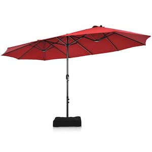 15 ft. Market Outdoor Patio Umbrella in Wine with Cross Base and Sandbags