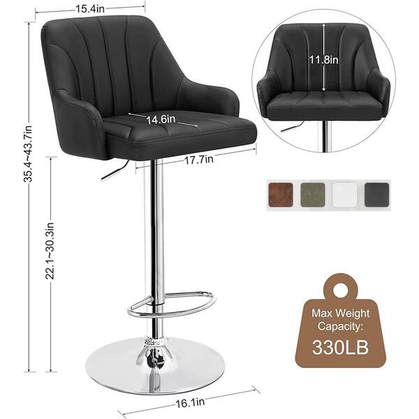 Metal Bar Stools (Set of 4) Adjustable Swivel Counter Stools with Back, Black Faux Leather Bar Chairs for Kitchen Island