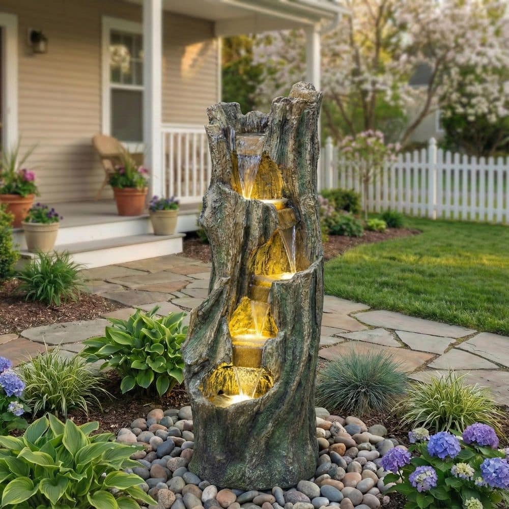 fuwara＊Miyu 39.4 in. H Outdoor Waterfall Fountain w/LED Lights,Easy Setup