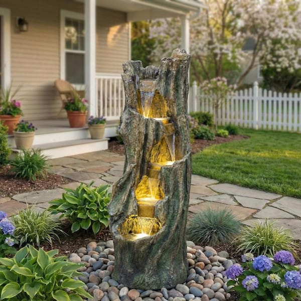 39.4 in. H Outdoor Waterfall Fountain w/LED Lights,Easy Setup