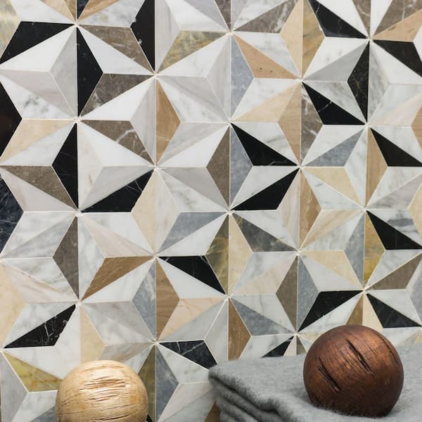 Phantasm Harvest Cream and Gray Polished Mixed Marble Mosaic Tile Phantasm Harvest Cream and Gray Polished Mixed Marble Mosaic Tile