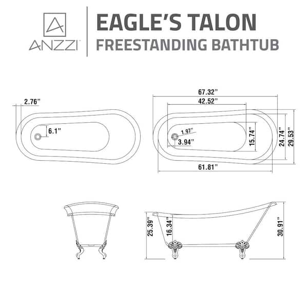 Clawfoot Series 67 in. x 30 in. Soaking Freestanding Bathtub with center Drain in White with Polished Chrome Feet