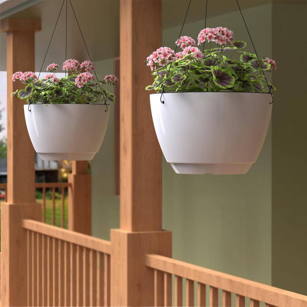 Caprio Medium White Resin Self-Watering Hanging Planter (2-Pack)
