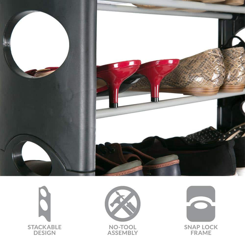 Black 10-Tier Stackable Plastic Shoe Rack