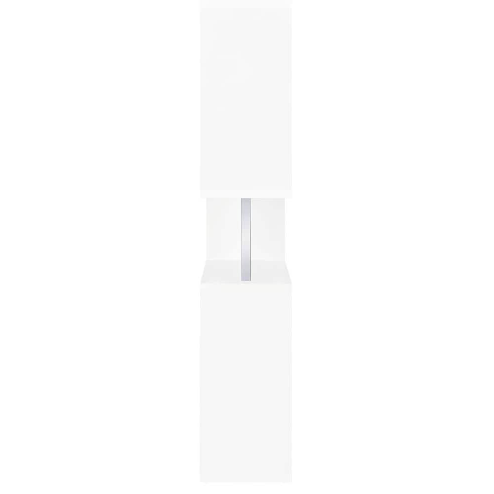 Modern White Zig Zag 5-Tier Bookcase with Chrome Accents