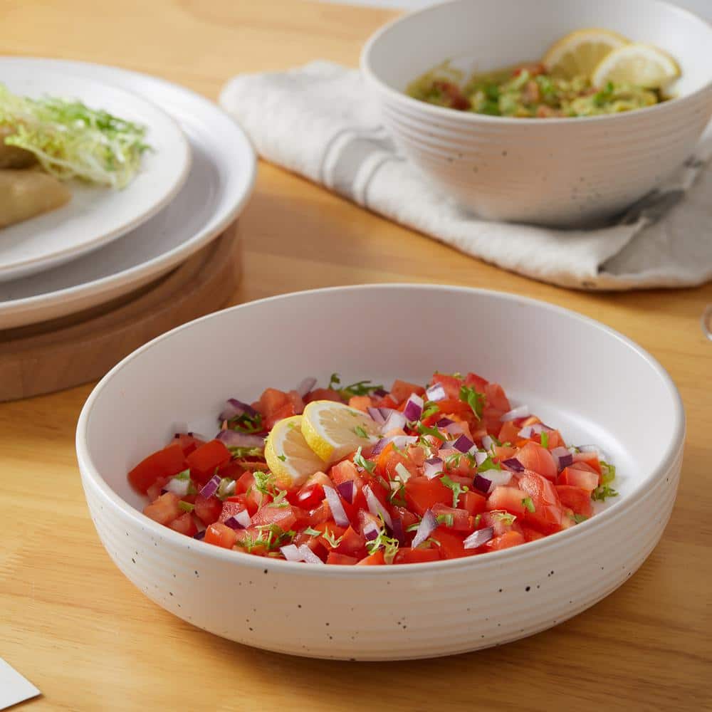 Off-White Ceramic 16-Piece Ribbed Dinnerware Set