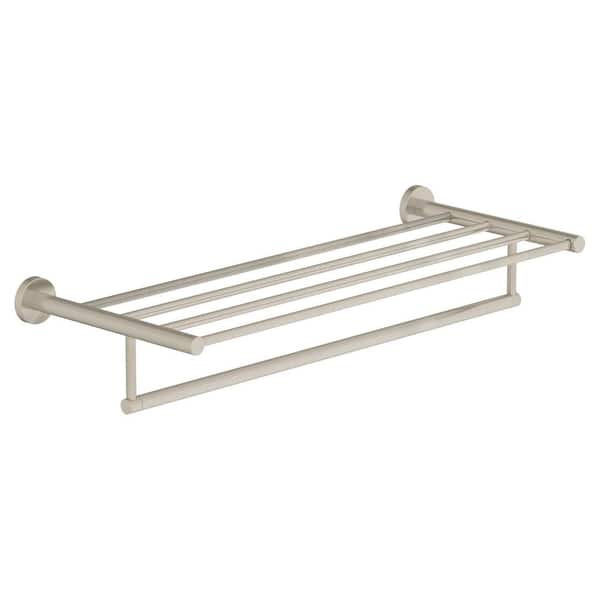 Dia 22 in. Wall Mounted Towel Bar with Shelf in Satin Nickel