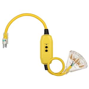 Heavy-Duty 3 ft. 12/3 Gauge Outdoor GFCI Extension Cord Manual with LED Lighted 3 Prong Plug, Yellow