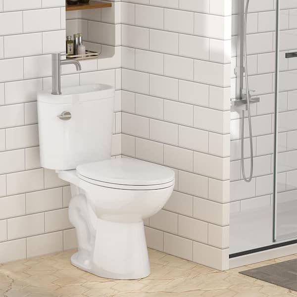 2-Piece 1.28 GPF Single Flush Elongated Toilet, Over-The-Toilet Sink with Faucet, Space-Saving Dual Function, in White