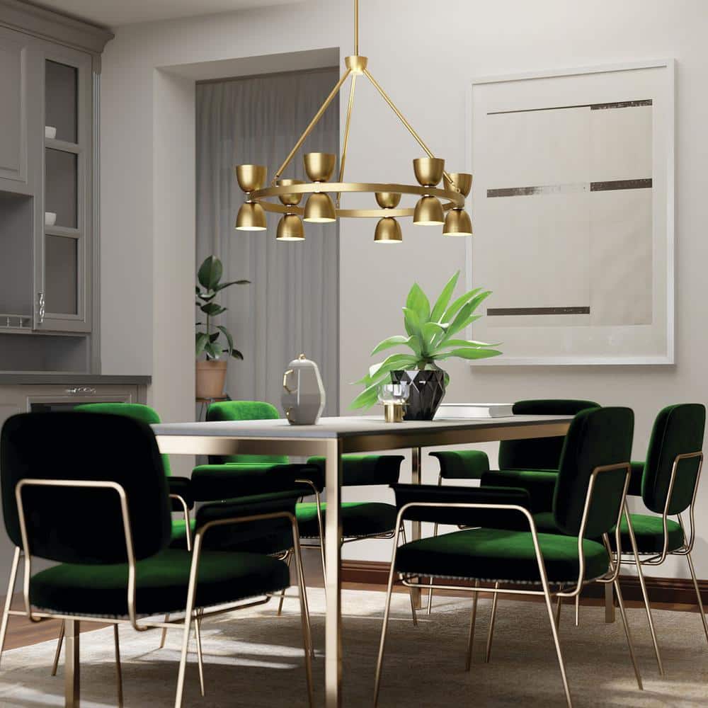 Elegant 31" Brushed Natural Brass 12-Light LED Outdoor Chandelier