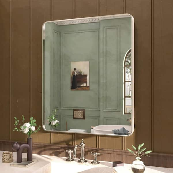 Cozy 30 in. W x 36 in. H Rectangular Framed Wall Bathroom Vanity Mirror in Brushed Nickel