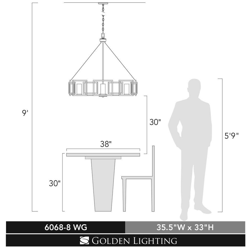 Marco 35.5" Gold and Bronze 8-Light Chandelier
