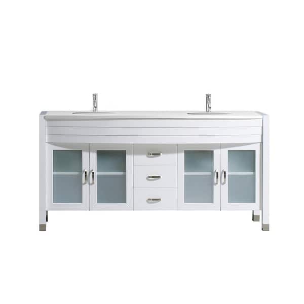 Virtu USA Ava 63 in. W Bath Vanity in White with Stone Vanity Top in White Stone with Round Basin