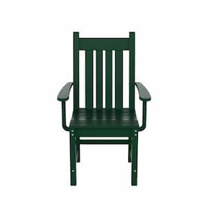 Hayes HDPE Plastic All Weather Outdoor Patio Slat Back Dining Arm Chair in Dark Green