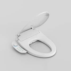 Electric Bidet Seat for Elongated Toilets in White Soft Close Heated Smart Toilet Seat with Side Control Operated