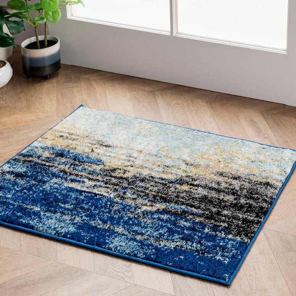 Katharina Modern Abstract Blue Doormat 2 ft. x 3 ft. Area Rug
