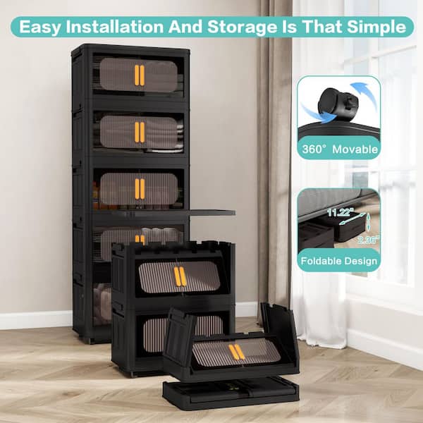 5 Tiers Black 50 in. H Accent Storage Cabinet with Magnetic Door and Wheels