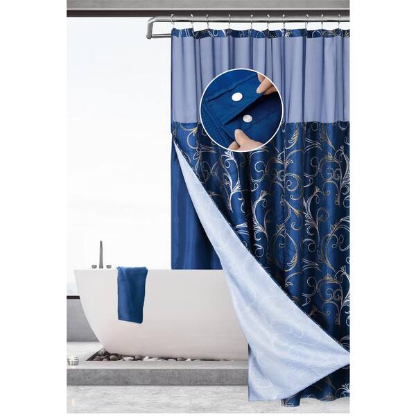 X 72 In Blue Gold Swirl Shower Curtain, Sheer Shower Curtain Liner