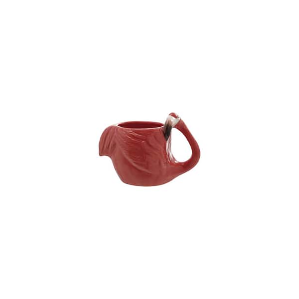 14 oz. White and Brown Stoneware Hand-Painted Flamingo Shaped Beverage Mugs (Set of 4)