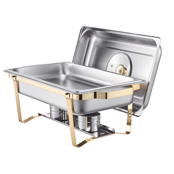 SKYSHALO 8 qt. 4-Pack, Stainless Steel Chafer with 4-Full Size Pans, Chafing Dish Buffet Set, Rectangle Catering Warmer Server