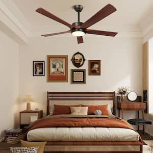 52 in. Indoor/Outdoor Black Solid Wood Ceiling Fan with Dimmable Integrated LED and Remote Control