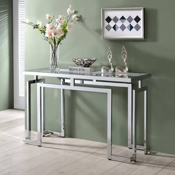 Wonderful chrome and glass sofa table Furniture Of America Towson 52 In Chrome Plating Rectangular Glass Top Console Table Idf 4531s The Home Depot