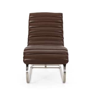 Pearsall Dark Brown Faux Leather Curved Chaise Lounge