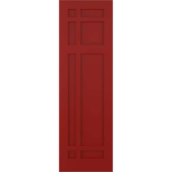 Ekena Millwork 12 in. x 32 in. True Fit Flat Panel PVC San Juan Capistrano Mission Style Fixed Mount Shutters Pair in Fire Red