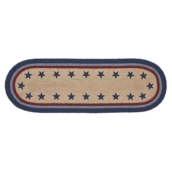 My Country 8 in. W x 24 in. L Navy Geometric Stars Cotton Blend Oval Table Runner